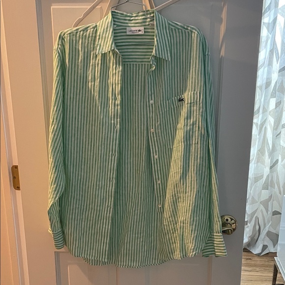Lacoste womens Green Striped Button-Up Shirt - Picture 1 of 2